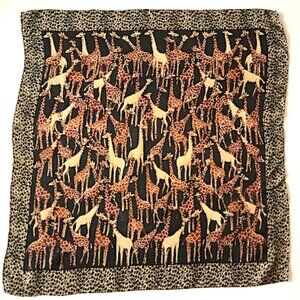 Giraffe multi-colored  patterned scarf,  100% silk, ~20.5 inches square